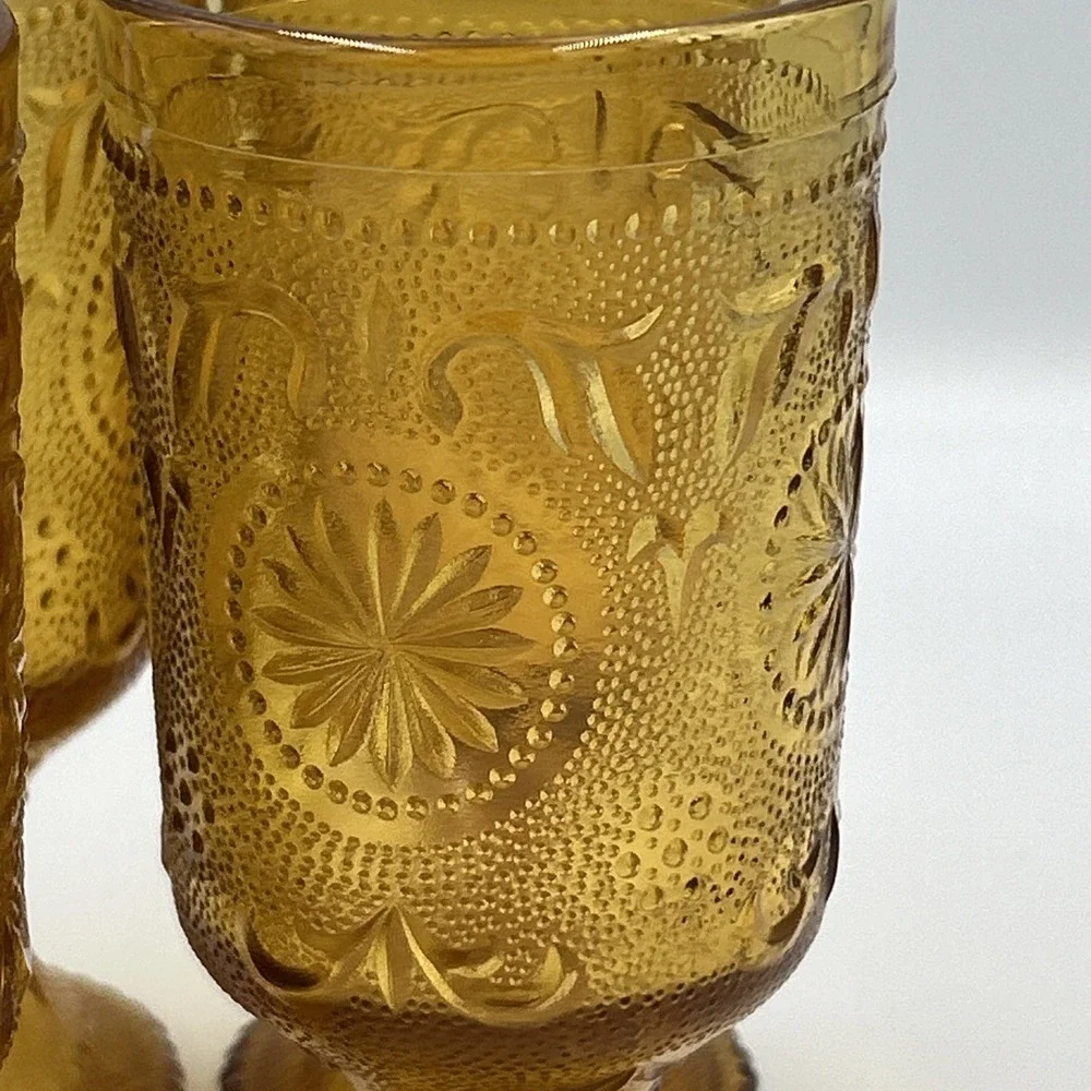 4‎ Tiara Brockway Concord Daisy Sandwich Amber Indiana Glass 6.25